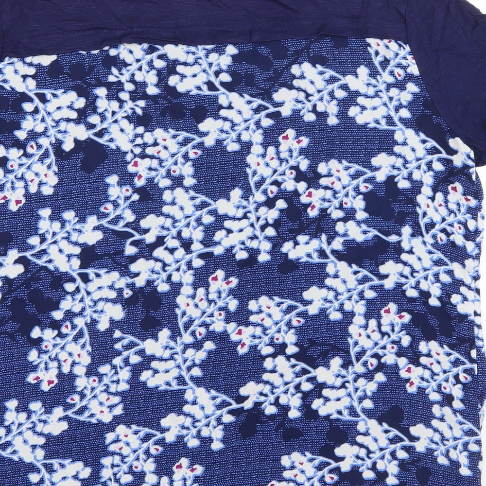 Marks and Spencer Womens Blue Floral Viscose Basic T-Shirt Size 12 Round Neck