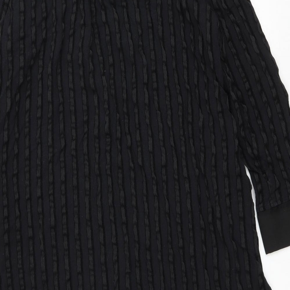 Eiwalive Womens Black Striped Polyester Shirt Dress Size M Collared Button