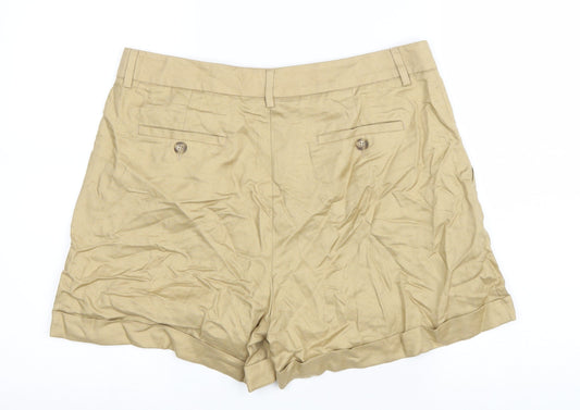 Marks and Spencer Womens Brown Lyocell Chino Shorts Size 14 L4 in Regular Zip