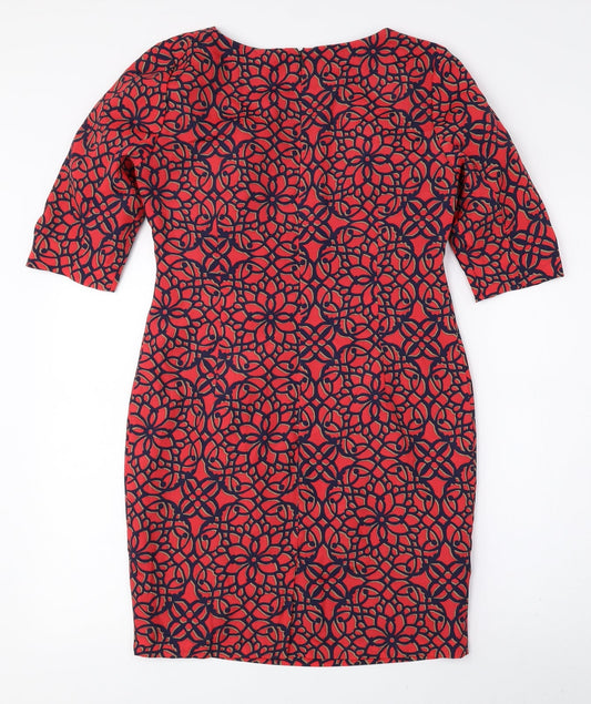 NEXT Womens Red Floral Polyester Pencil Dress Size 10 Round Neck Zip