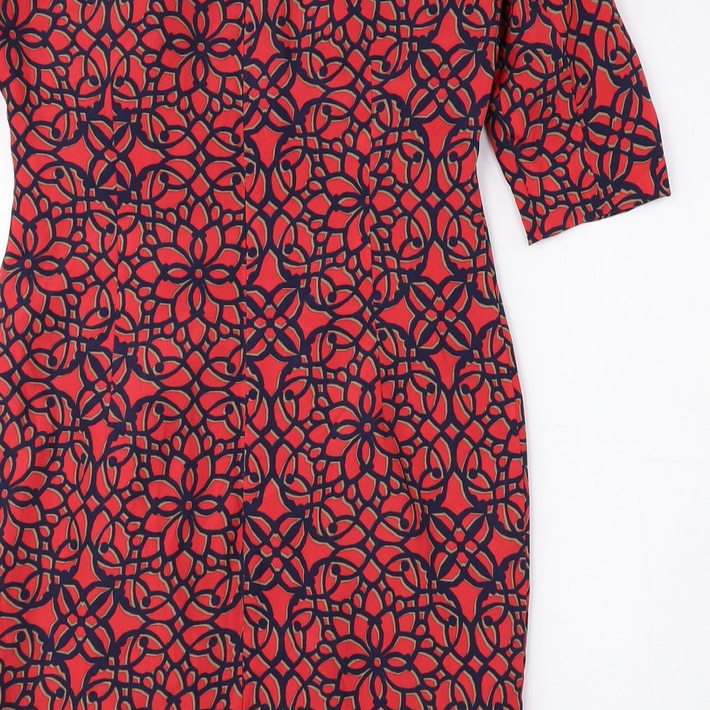 NEXT Womens Red Floral Polyester Pencil Dress Size 10 Round Neck Zip