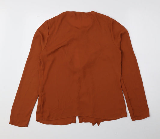 Papaya Womens Brown Polyester Basic Blouse Size 8 Round Neck - String