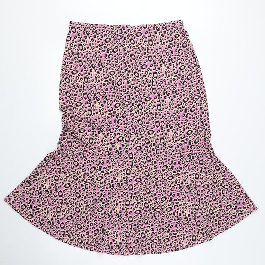 Oasis Womens Multicoloured Animal Print Polyester Trumpet Skirt Size L - Leopard Print