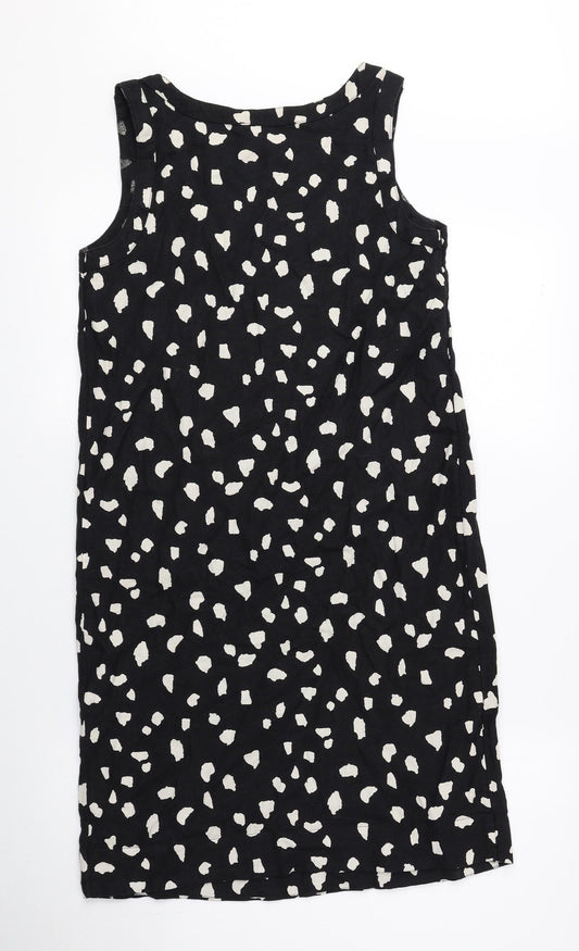 Marks and Spencer Womens Black Polka Dot Flax A-Line Size 6 Scoop Neck Pullover