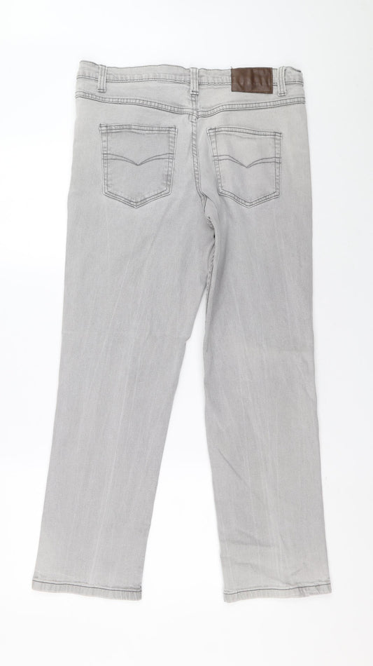 Cotton Traders Womens Grey Cotton Straight Jeans Size 34 L28 in Regular Zip