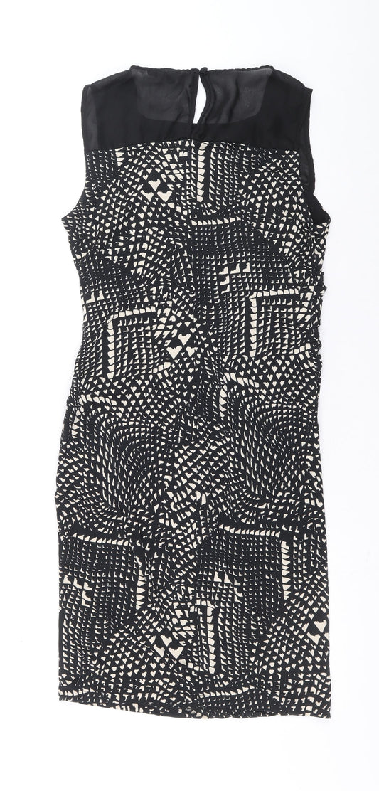 NEXT Womens Beige Geometric Polyester Pencil Dress Size 12 Boat Neck Hook & Eye