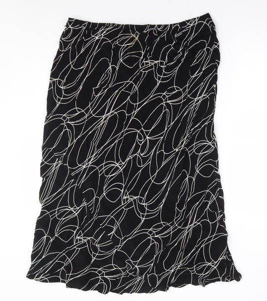BHS Womens Black Geometric Viscose A-Line Skirt Size 18