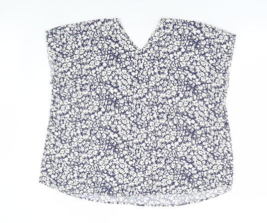 Primark Womens Blue Floral Polyester Basic Blouse Size 10 V-Neck