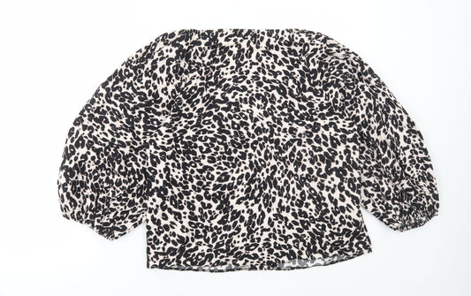 ASOS Womens Multicoloured Animal Print Cotton Basic Blouse Size 14 V-Neck - Leopard Print