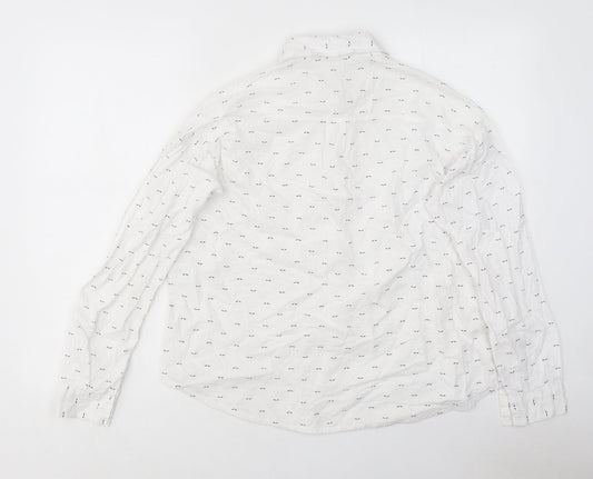 Mens UK Size M Pigment White Button-Up Long Sleeve Casual Shirt