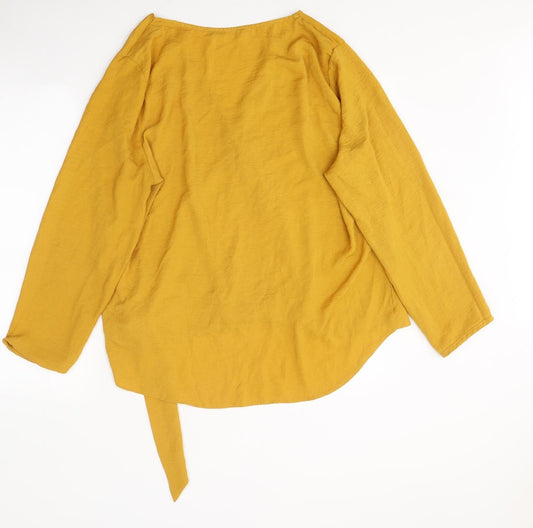George Womens Yellow Polyester Basic Blouse V-Neck