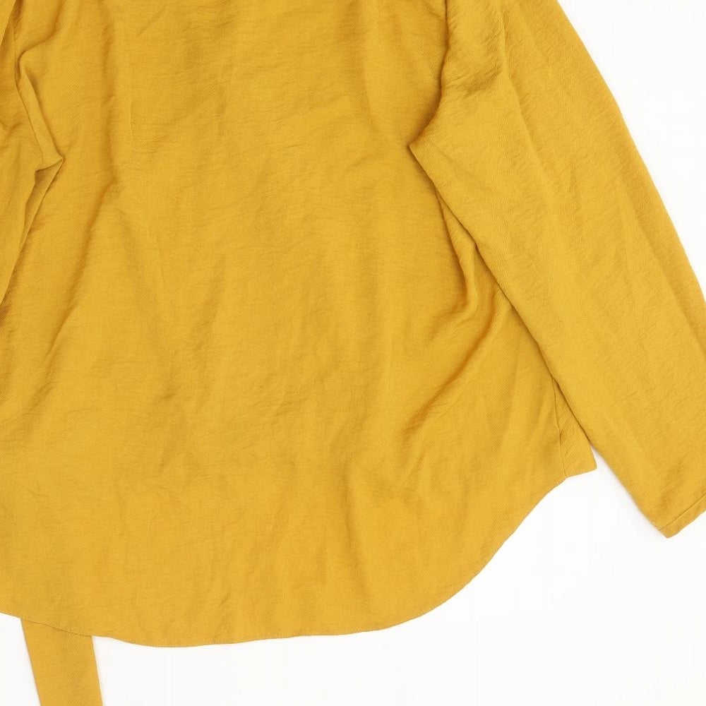 George Womens Yellow Polyester Basic Blouse V-Neck