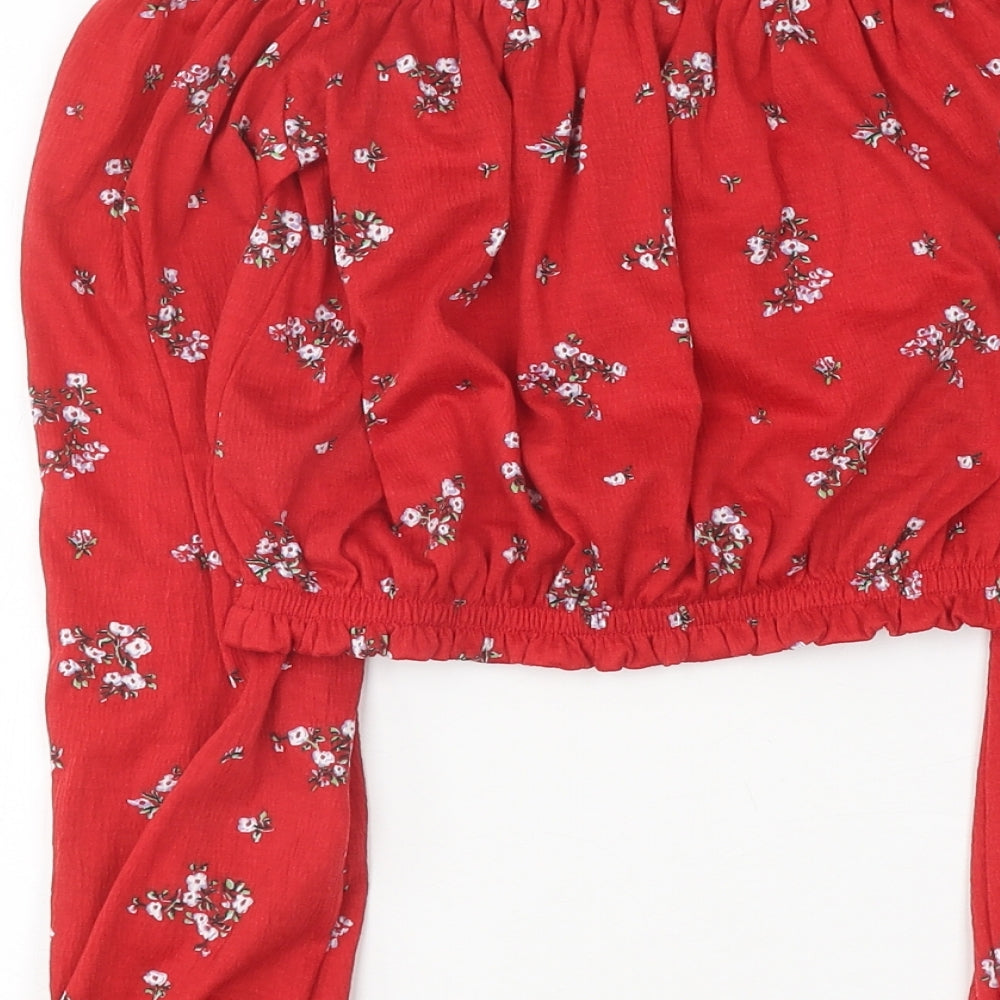 Womens UK Size S Divided Red Cropped Blouse