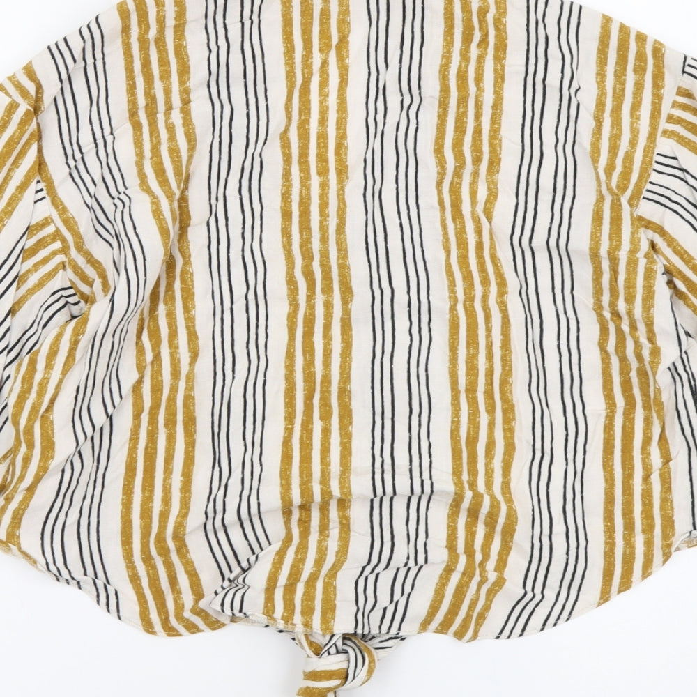 Primark Womens Multicoloured Striped Viscose Basic Button-Up Size 10 Collared