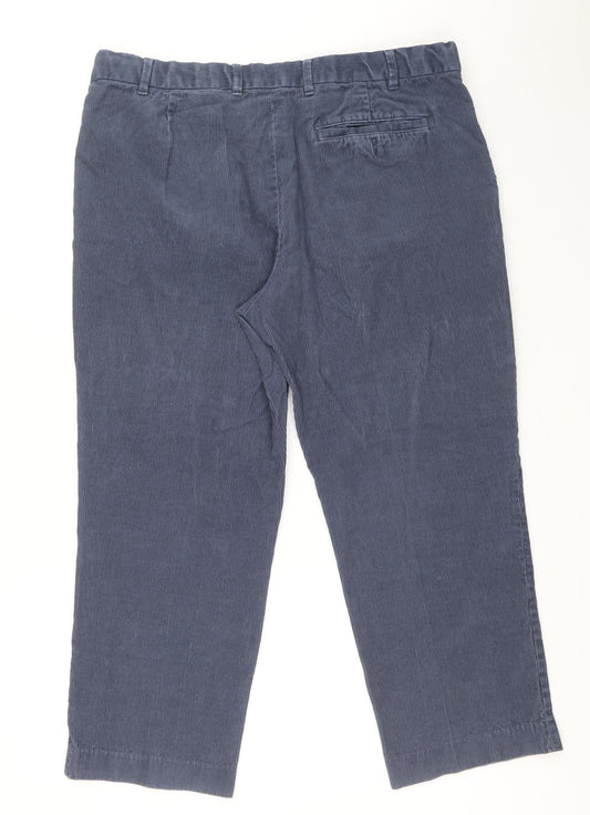 Marks and Spencer Mens Blue Cotton Trousers L29 in Regular Zip