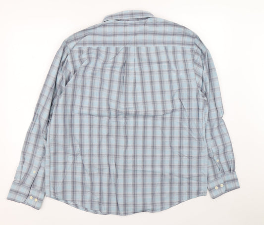 TU Mens Blue Plaid Cotton Button-Up Size XL Collared Button
