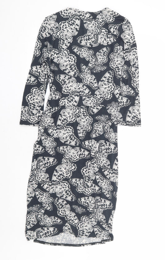 Phase Eight Womens Grey Geometric Viscose Wrap Dress Size 10 V-Neck Pullover - Butterfly Faux Wrap