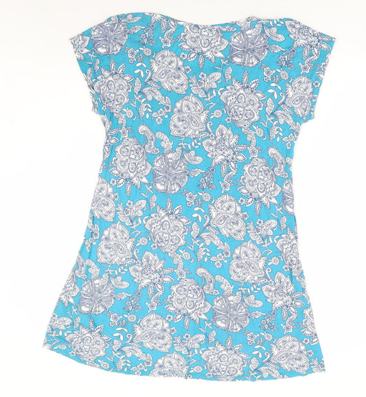 BHS Womens Blue Floral Viscose A-Line Size L Scoop Neck Pullover