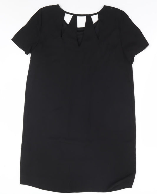 Tu Womens Black Polyester Shift Size 12 Round Neck Pullover - Cut Out Back Detail