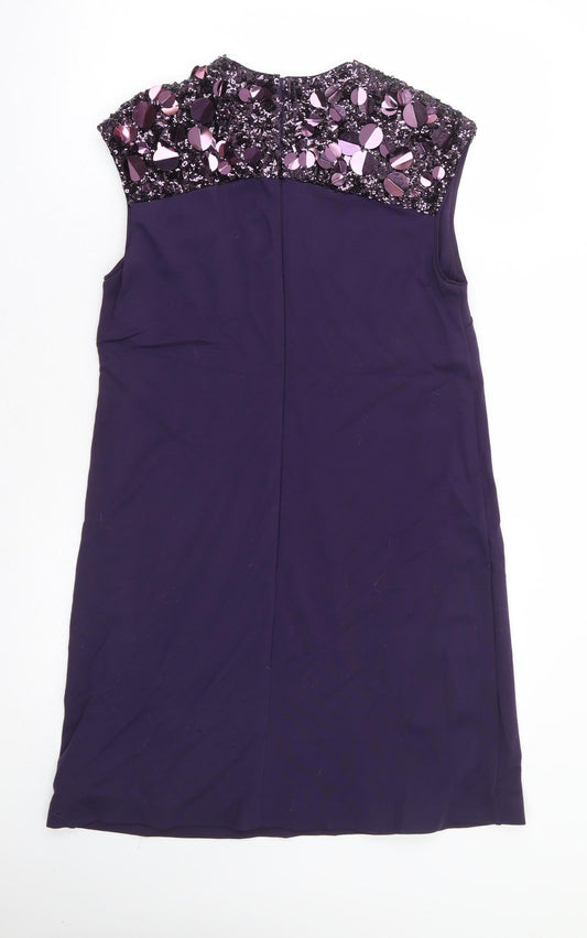 Coast Womens Purple Viscose A-Line Size 10 Round Neck Zip