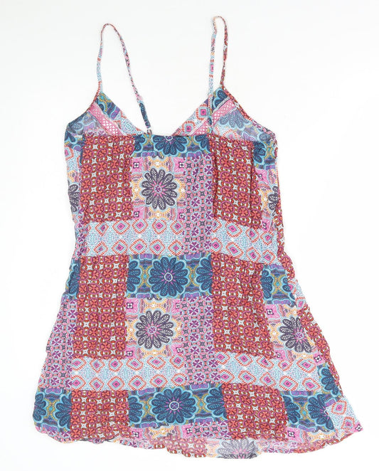 TU Womens Multicoloured Geometric Viscose Slip Dress Size 12 V-Neck Pullover