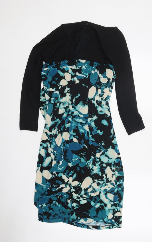 Coast Womens Black Geometric Polyester Pencil Dress Size 12 Boat Neck Button
