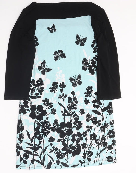 BHS Womens Blue Floral Polyester Slip Dress Size 10 Round Neck Pullover - Butterflies