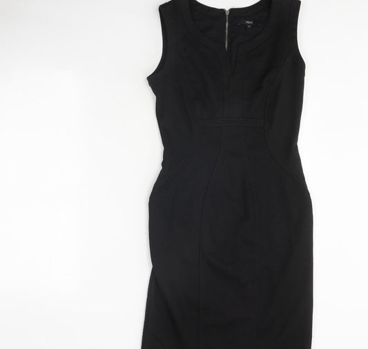 NEXT Womens Black Polyester Pencil Dress Size 10 V-Neck Zip