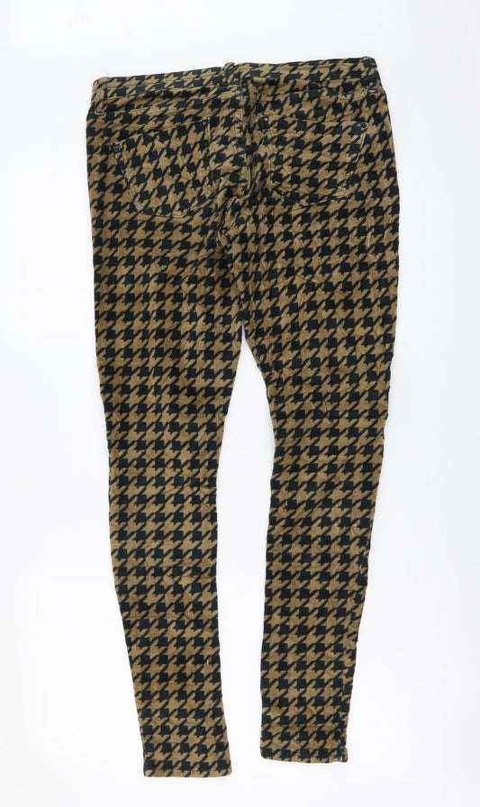 Topshop Womens Beige Geometric Cotton Skinny Jeans Size 30 in L32 in Regular Button