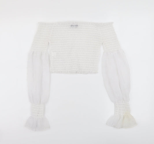 Boohoo Womens White Polyester Cropped Blouse Size 6 Off the Shoulder