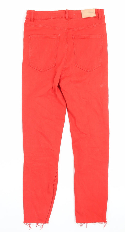 Zara Womens Red Cotton Skinny Jeans Size 12 L25 in Regular Button