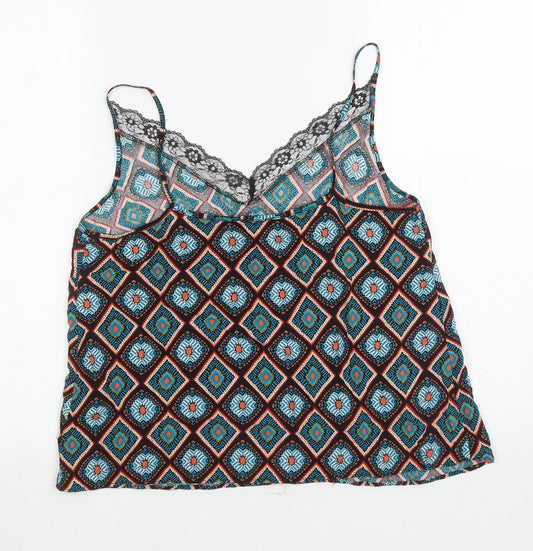 Papaya Womens Multicoloured Geometric Viscose Camisole Tank Size 12 V-Neck