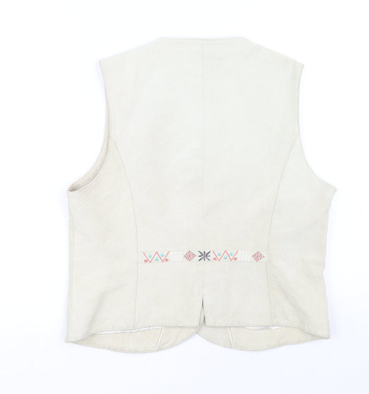 Lakeland Womens Beige Gilet Jacket Size 14 Button - Embroidered detail