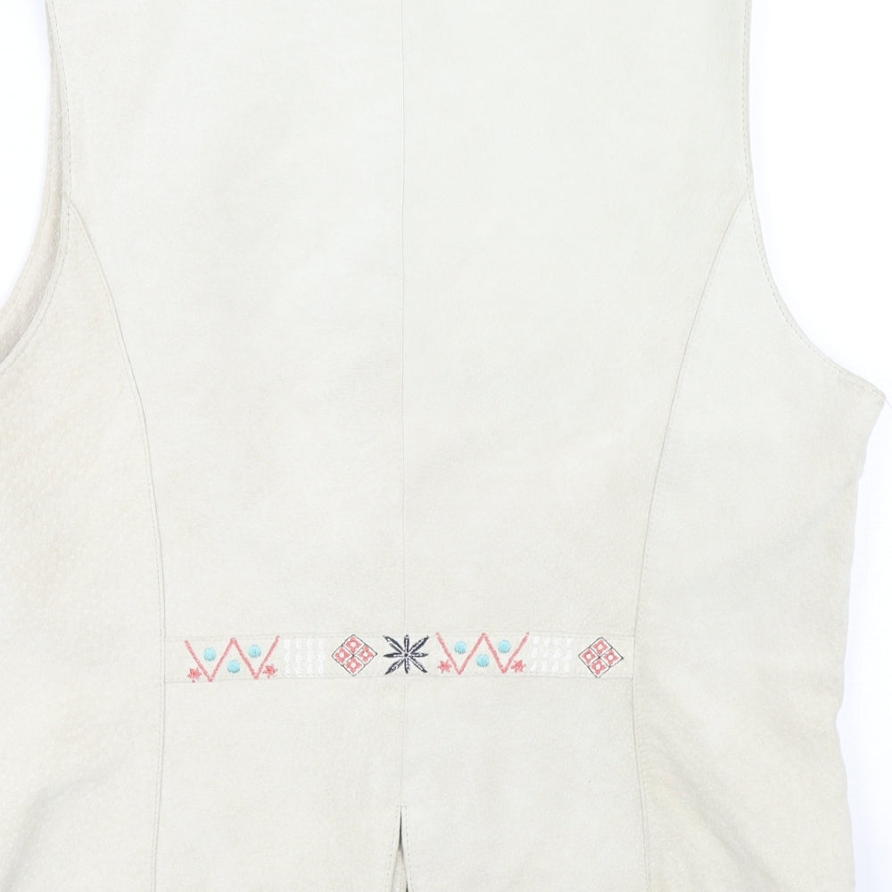 Lakeland Womens Beige Gilet Jacket Size 14 Button - Embroidered detail
