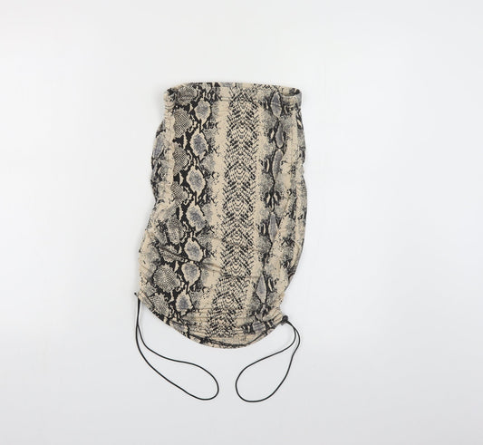 PRETTYLITTLETHING Womens Beige Animal Print Polyester Straight & Pencil Skirt Size 4 - Snake Print Ruched