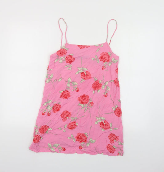 Motel Womens Pink Floral Viscose Slip Dress Size XS Round Neck Pullover