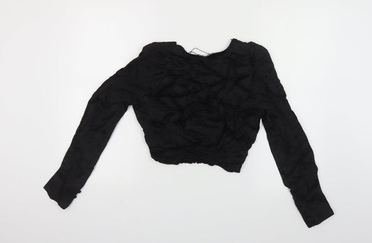 Womens UK Size M Zara Black Cropped Blouse