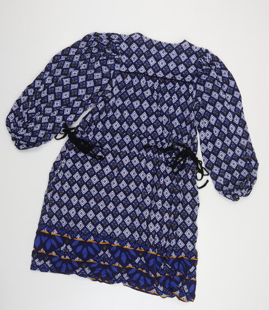 NEXT Womens Blue Geometric Viscose Kaftan Size 6 V-Neck Tie