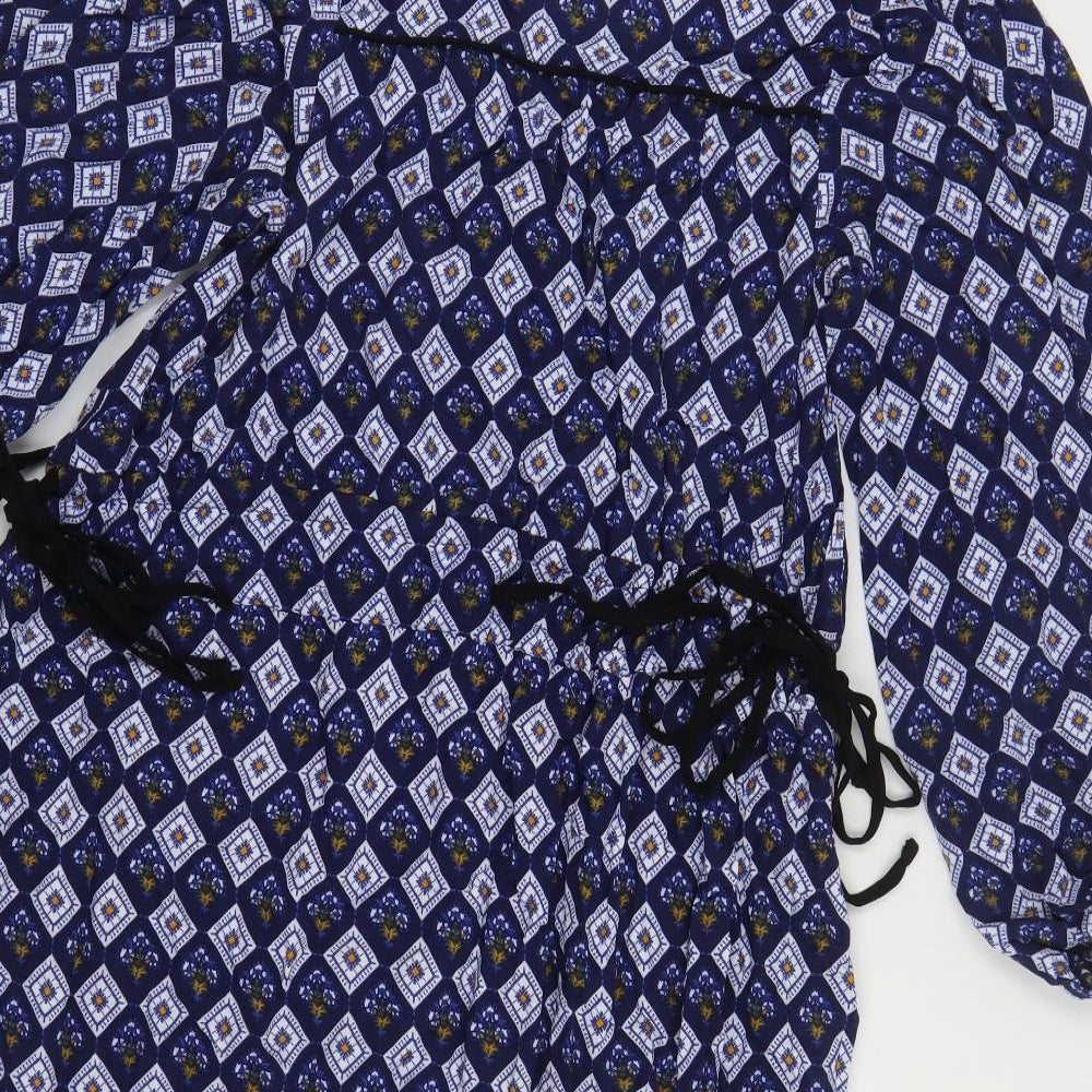 NEXT Womens Blue Geometric Viscose Kaftan Size 6 V-Neck Tie