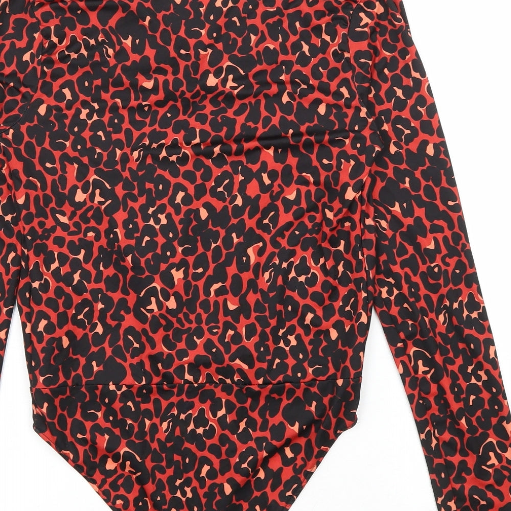 Zara Womens Red Animal Print Polyester Leotard One-Piece Size S Snap - Leopard Print