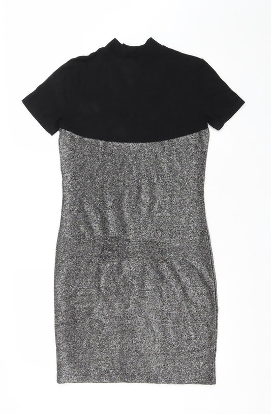 Noisy may Womens Silver Polyester Bodycon Size M High Neck Pullover