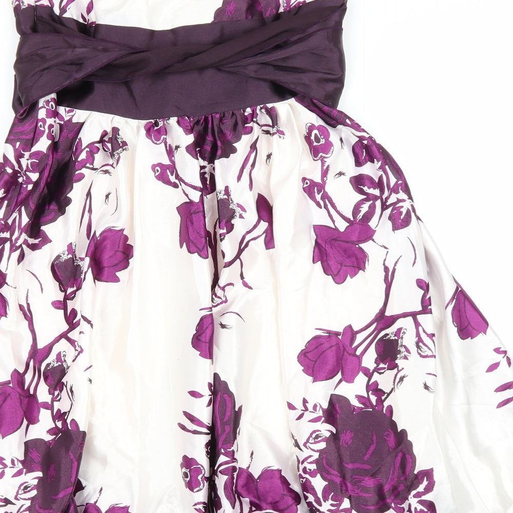 QED London Womens White Floral Polyester Fit & Flare Size XS Off the Shoulder Zip