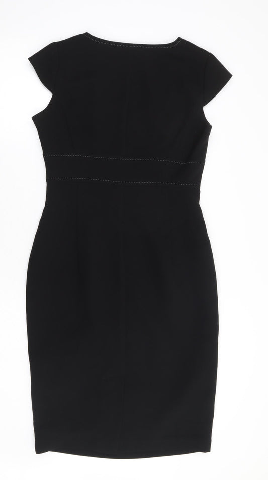 Marks and Spencer Womens Black Polyester A-Line Size 10 V-Neck Zip