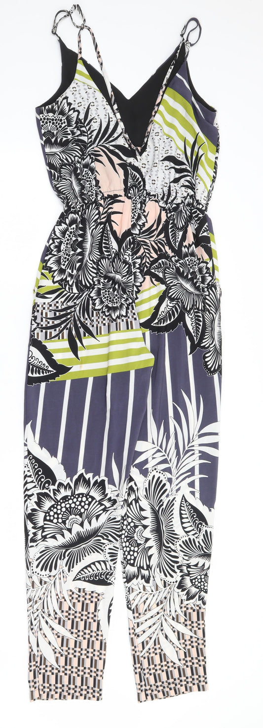 Topshop Womens Multicoloured Floral Polyester Jumpsuit One-Piece Size 6 L27 in Pullover