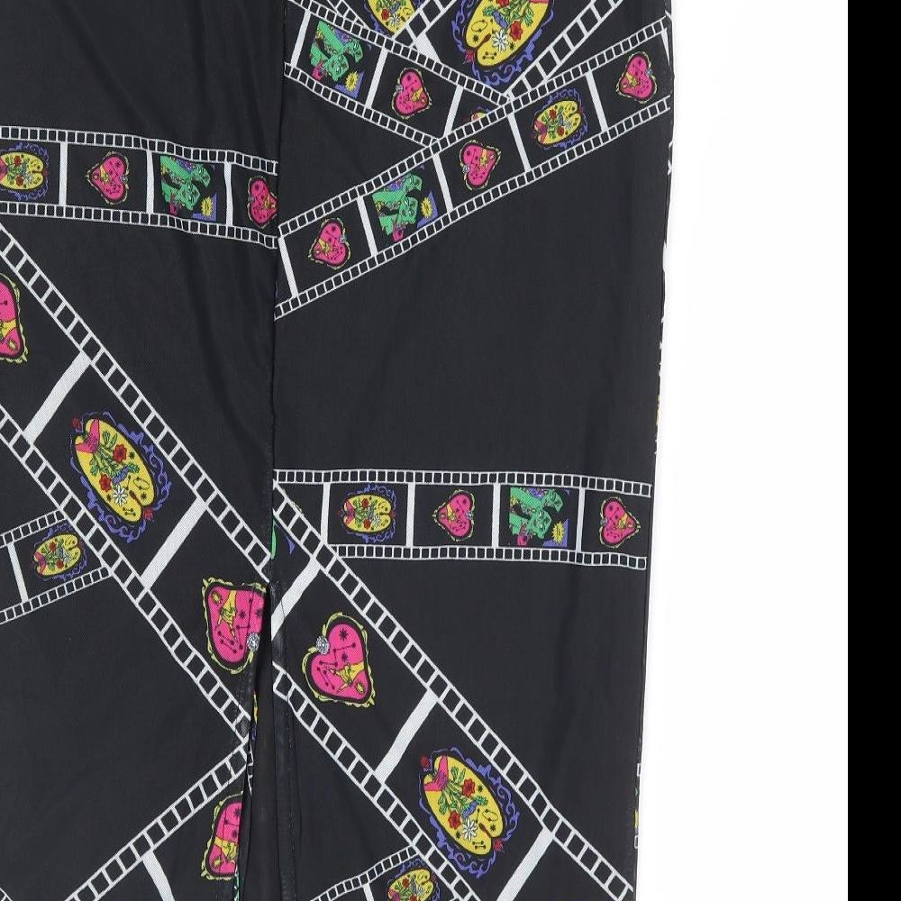 SheIn Womens Black Geometric Polyester Straight & Pencil Skirt Size L Drawstring - Film Reel