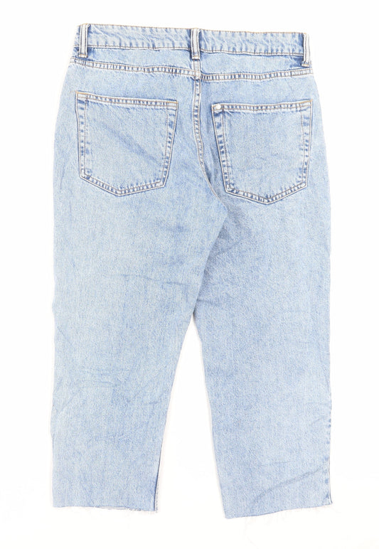 H&M Womens Blue Cotton Cropped Jeans Size 30 L21 in Regular Button
