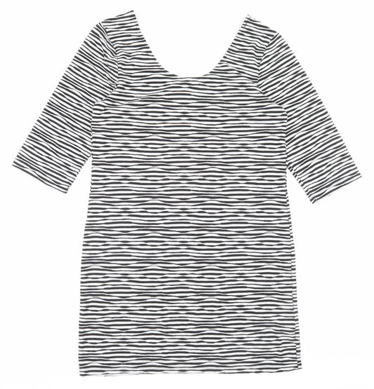 Atmosphere Womens Black Striped Polyester A-Line Size 16 Scoop Neck Pullover
