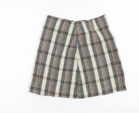Primark Womens Beige Plaid Polyester Mini Skirt Size 6 Zip