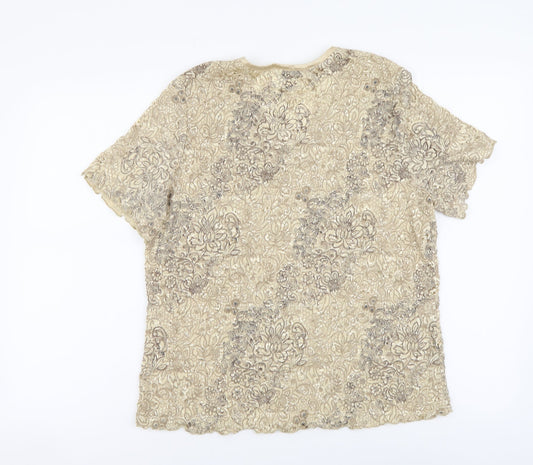 Berkertex Womens Beige Floral Nylon Basic T-Shirt Size 18 V-Neck