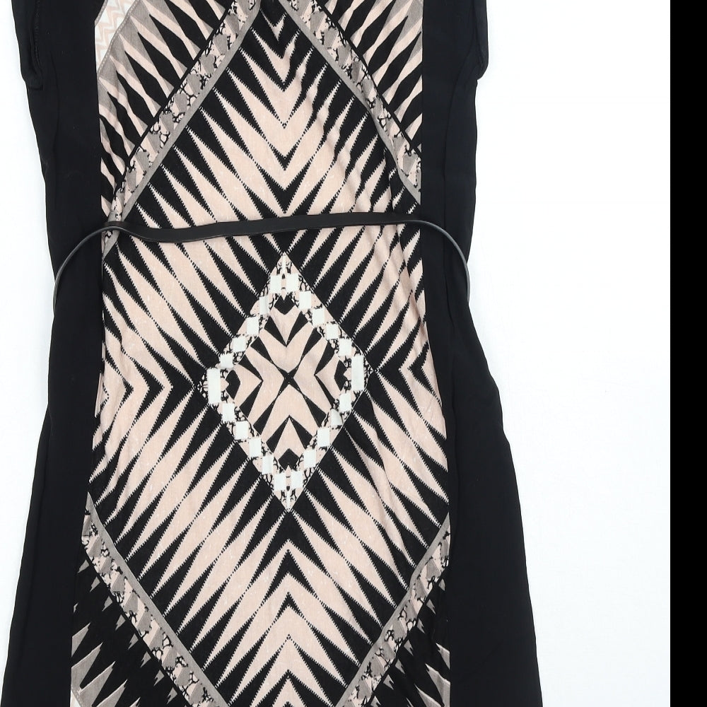 Oasis Womens Black Geometric Viscose T-Shirt Dress Round Neck Pullover